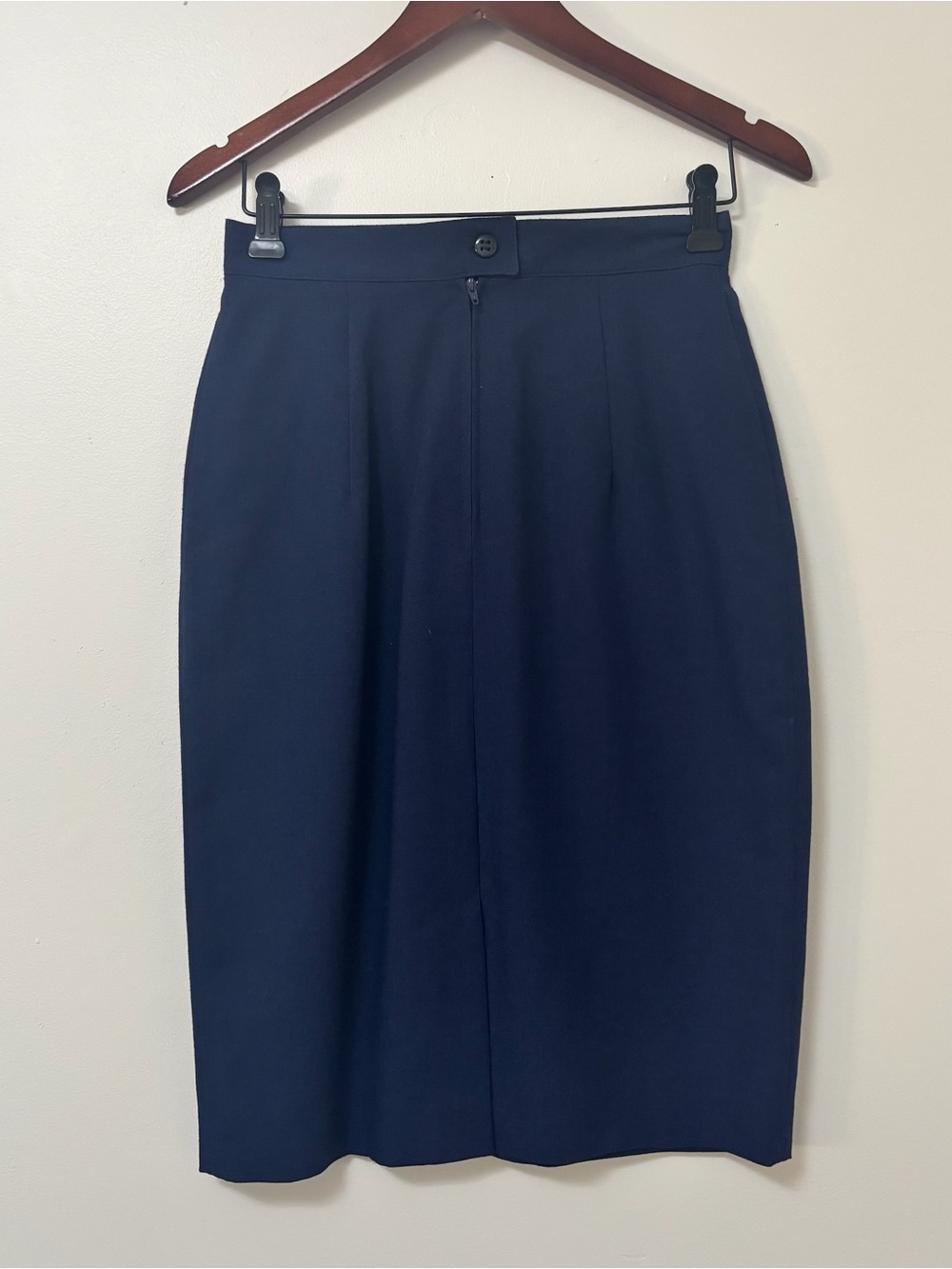 Vintage Garry Petites Women's Navy Pencil Skirt - Tailored Office Staple